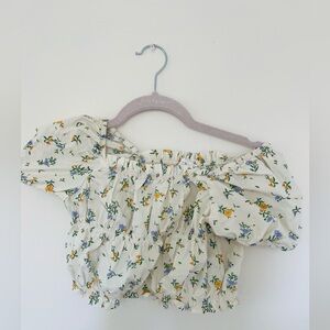 Zara Floral Puff Sleeve Kids Top - White and Yellow